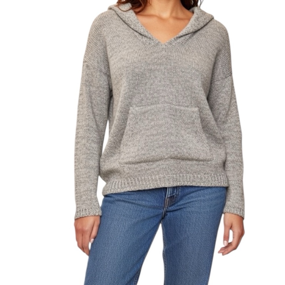 BLUENOTES Marled Gray V-Neck Kangaroo Hooded Sweater